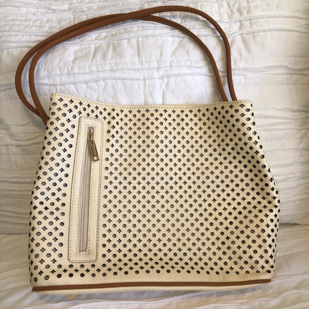 Samoe white and brown handbag